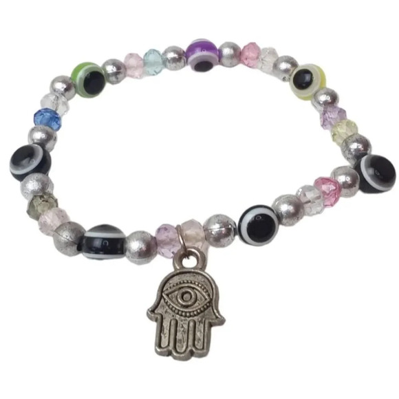 Evil Eye Hamsa Hand Stretch Bracelet - Picture 1 of 2